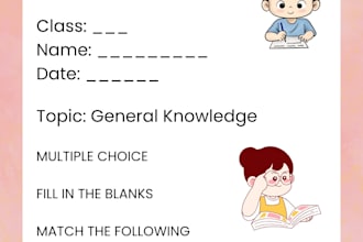 design kid activity, general knowledge worksheet and flash card for class 1 to5