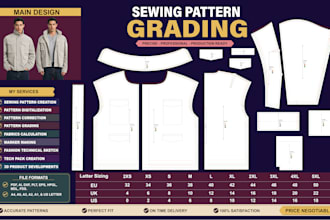 draft production ready sewing patterns, grading, and tech pack
