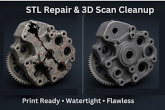 repair mesh, clean up scan and modify stl for 3d printable model