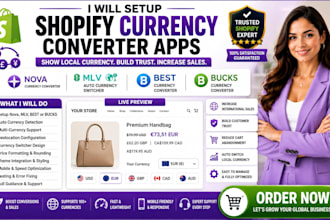 setup shopify currency converter apps nova, mlv, best currency, bucks