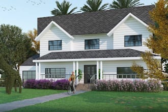 design tiny house farm house 3d rendering,ranch house,cottage