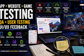 app testing, website testing, game testing, QA, user testing and UI UX testing