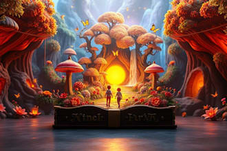 design a whimsical childrens book cover or fantasy book illustration