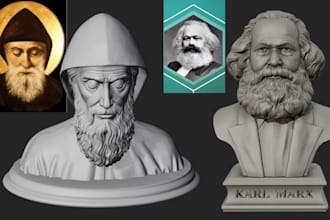 sculpt photo to 3d head bust, print and paint 3d custom head figure stl printing