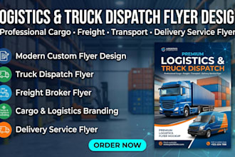 design logistics transport truck dispatch cargo freight delivery service flyer