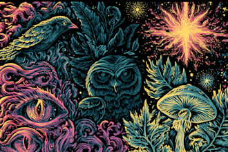 illustrated simple trippy psychedelic t shirt design