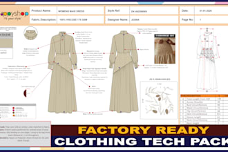 create a production ready clothing tech pack for manufacturers