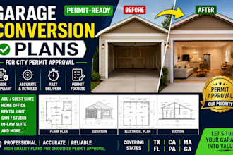 tx, ca, ma, fl, pa, ga garage conversion plan for city permit approval
