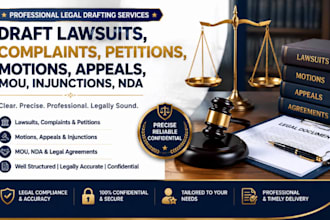 draft lawsuits, complaints, petitions, motions, appeals, mou, injunctions, nda