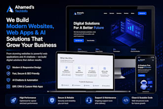 create a modern website, ecommerce store, CRM, ai chatbot and ai automations