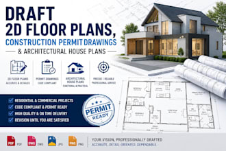 draft 2d floor plans, construction permit drawings and architectural house plans