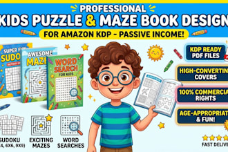 design kids puzzle sudoku book, maze puzzle interior cover design for amazon KDP