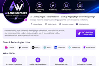 design a modern ai landing page UI UX design ai web startup saas or business