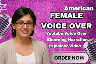 record american female voiceover, youtube video, elearning, ads, game voiceover