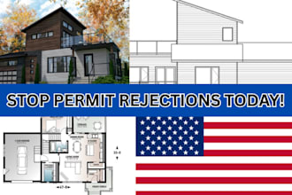 do architect floor plan, 3d elevation, roof plan, blueprint city permit drawing