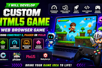 develop custom html5 game, web browser game in construct 3, phaser or pixi js
