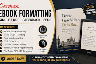 do german ebook formatting, german kindle KDP, paperback and epub formatting
