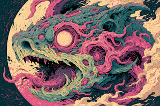create trippy psychedelic design for sticker merch t shirt