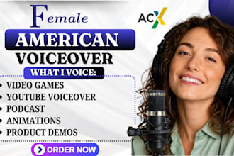 do female american voiceover for youtube training videos, podcasts, animations