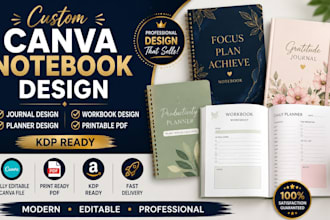 design editable canva notebook, journal, planner, workbook and printable PDF