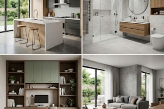 design modern kitchen, bathroom, cabinet, interior with 3d rendering