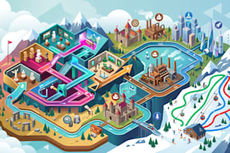 create wayfinding map, museum map, timeline map and ski resort map