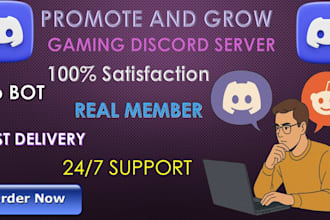 grow, promote and boost your discord server organic promotion to get real member