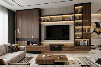 design modern TV wall units, media walls and entertainment centers in 3d