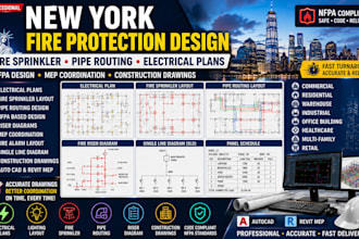 provide new york electrical plans fire sprinkler layout pipe routing nfpa design