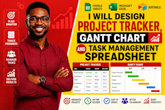 design project tracker, gantt chart and task management spreadsheet