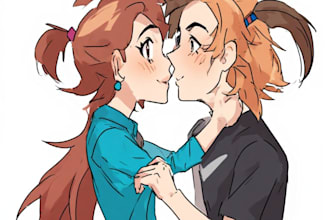 draw anime couple,oc couple,romantic art for you