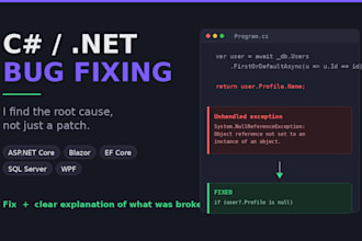 fix bugs and issues in your dotnet application