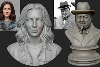 sculpt photo to 3d bust portrait sculpture print and paint stl for printing