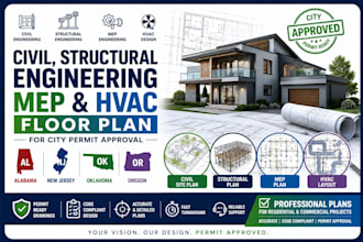 civil, structural engineering mep hvac floor plan in alabama, new jersey, ok, or