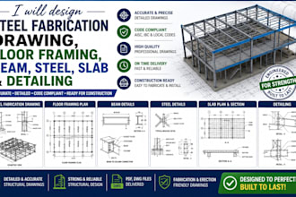 design steel fabrication drawing, floor framing, beam, steel, slab and detailing