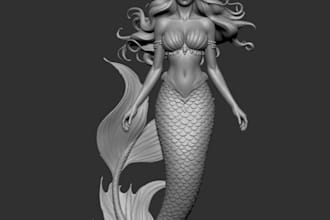 human sculpt for 3d printer,high poly mermaid 3d model,digital statuette art,stl