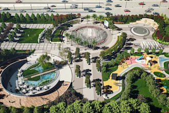 optimize landscape urban plan,public space resort, playground,cgi park rendering