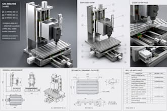 create cnc machining design, cad model, cam, and technical drawings