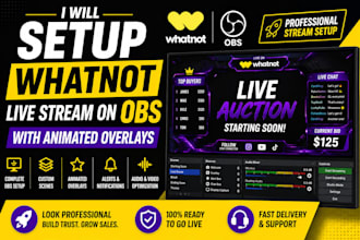setup whatnot live stream on obs with animated overlays