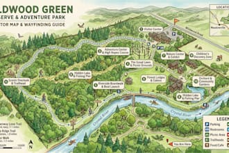 design illustrated site plan, visitor map, wayfinding, property, location map