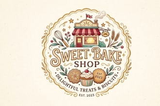 create a creative sweet shop and biscuit logo