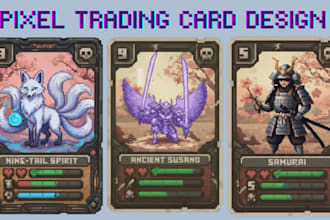 do custom trading card game tcg ccg cards, pixel art, card template box design