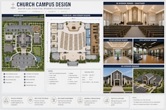 design church campus plan, floor plan interior and  exterior design