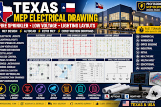 provide texas mep electrical drawing fire sprinkler low voltage lighting layouts