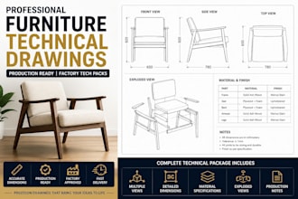 create professional furniture technical drawings for production
