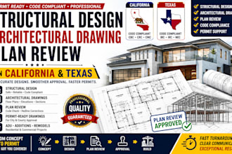 structural design, architectural drawing, plan review in california and texas