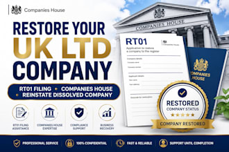 restore uk limited, reinstate dissolved uk company ,vat or rto1 filing