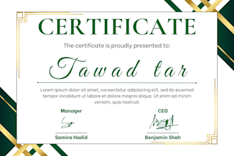 design, fix certificate, award, diploma, appreciation or achievement certificate
