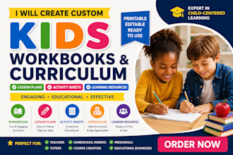 create engaging printable kids workbook, curriculum  lesson plan, kid activities