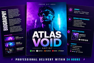 design media kit, press kit with clickable links one sheet epk for artists